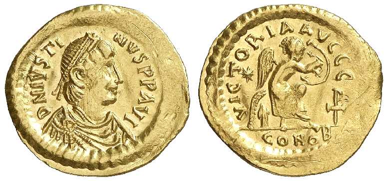 3992 Iustinus I Constantinopolis Imperium Byzantinum Semissis AV