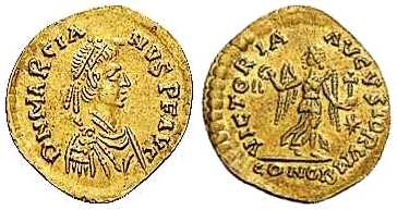 3849 Marcianus Constantinopolis Imperium Byzantinum Tremissis AV