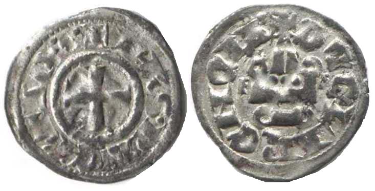 1158 John of Gravina Achaea Clarencia Denier BL