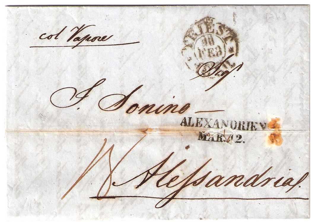 30.2.1851 Alexandria Austrian Post Office Prephilatelic Letter from Triest