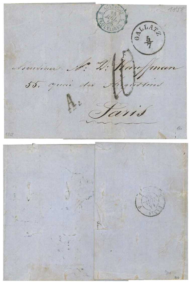 5.7.1858 Austrian Post Office in Galatz, Romania, Prephilatelic Letter
