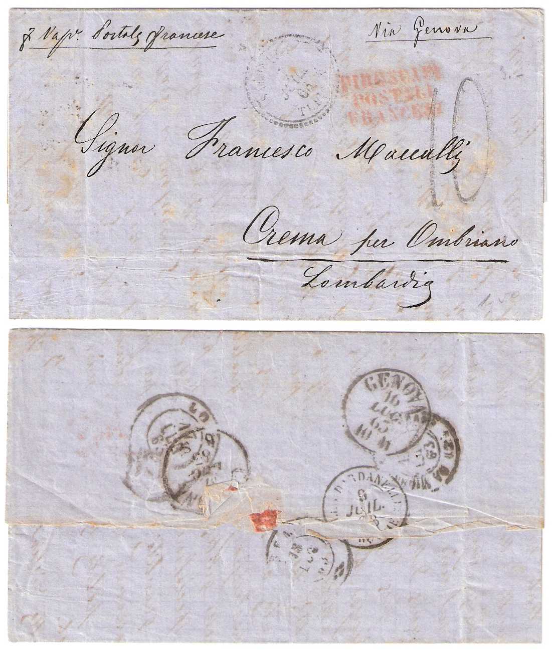7.7.1863 Thessalonca Bureau Francais Prephilatelic Letter