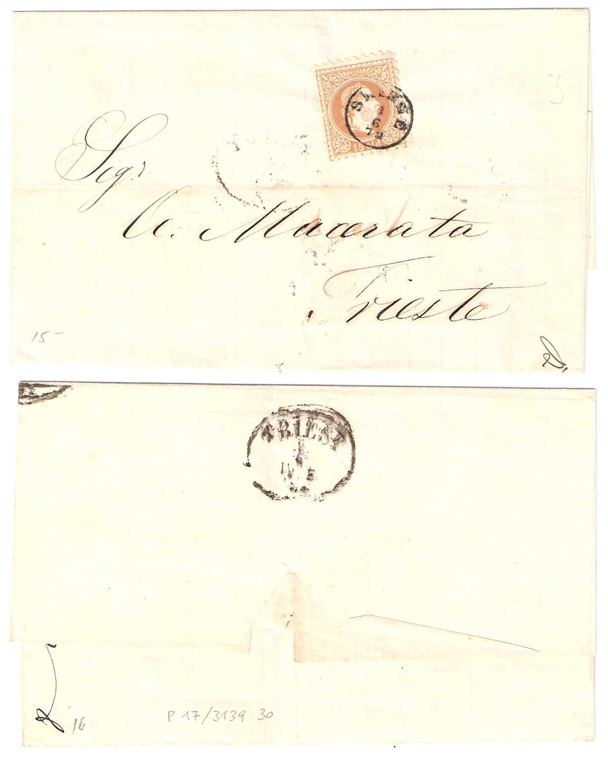 15.8.1883 Austrian Post Offices in the Ottoman Empire Smyrna 1.6.1872 Letter