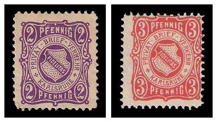 10.1886 Germany Private Mail Karlsruhe Mi B 1/2