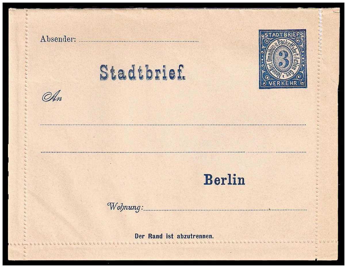 11.1886 Germany Private Mail Berlin Mi B MzE KBf 10