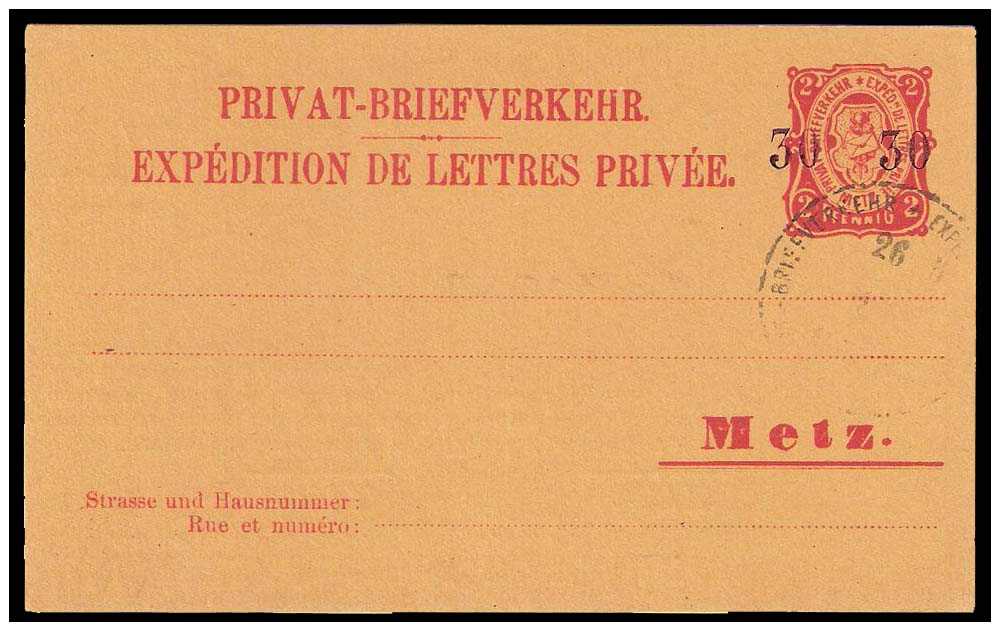 1887 Germany Private Mail Metz Mü A PB 3