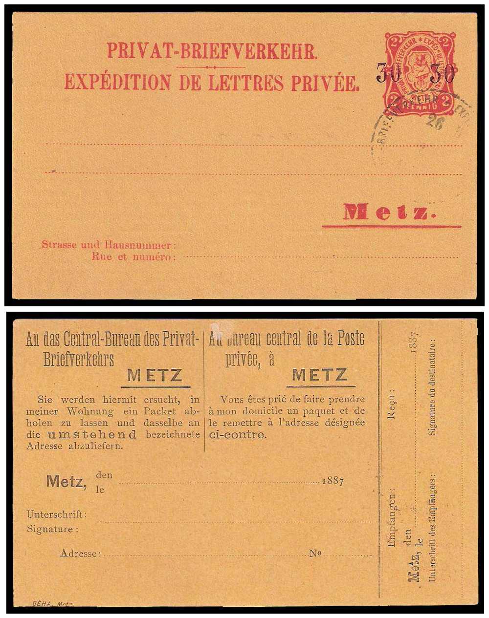 1887 Germany Private Mail Metz Mü A PB 3 collection 01