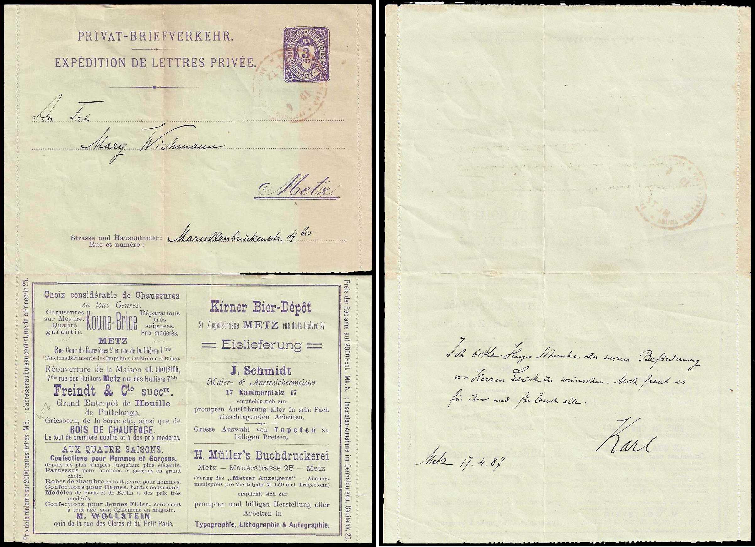 8.1887 Germany Private Mail Metz Mü A LC/ K 2 collection 01