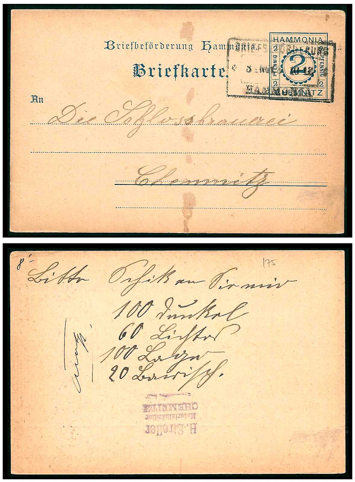 10.1888 Germany Private Mail Chemnitz MzE A LC 26