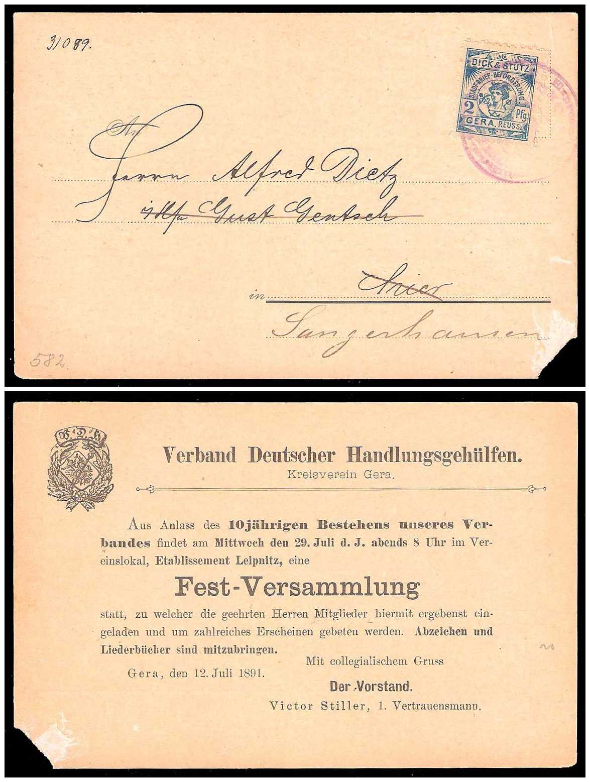 7.1891 Germany Private Mail Gera Mi B 14/15 collection 01