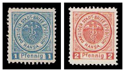 1892 Germany Private Mail Danzig Mi B 5/6
