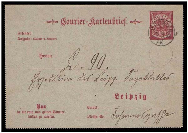 8.1892 Germany Private Mail Leipzig Mü LC1