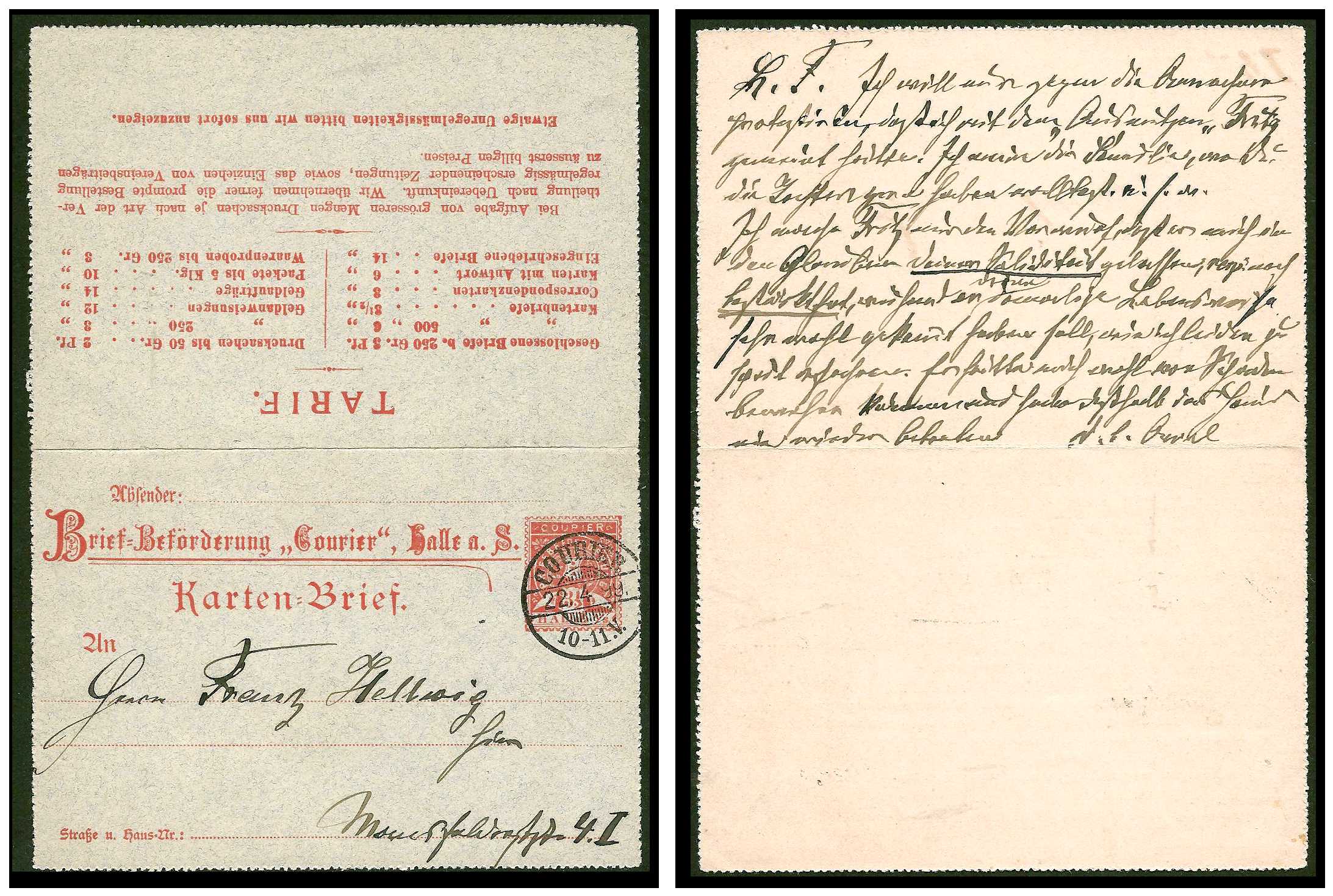 28.4.1893 Germany Private Mail Halle a.S. MzE K5