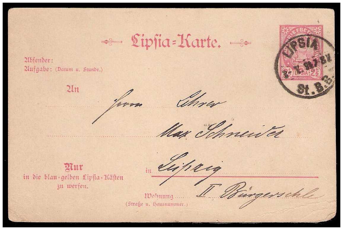 9.1893 Germany Private Mail Leipzig Mü F P1