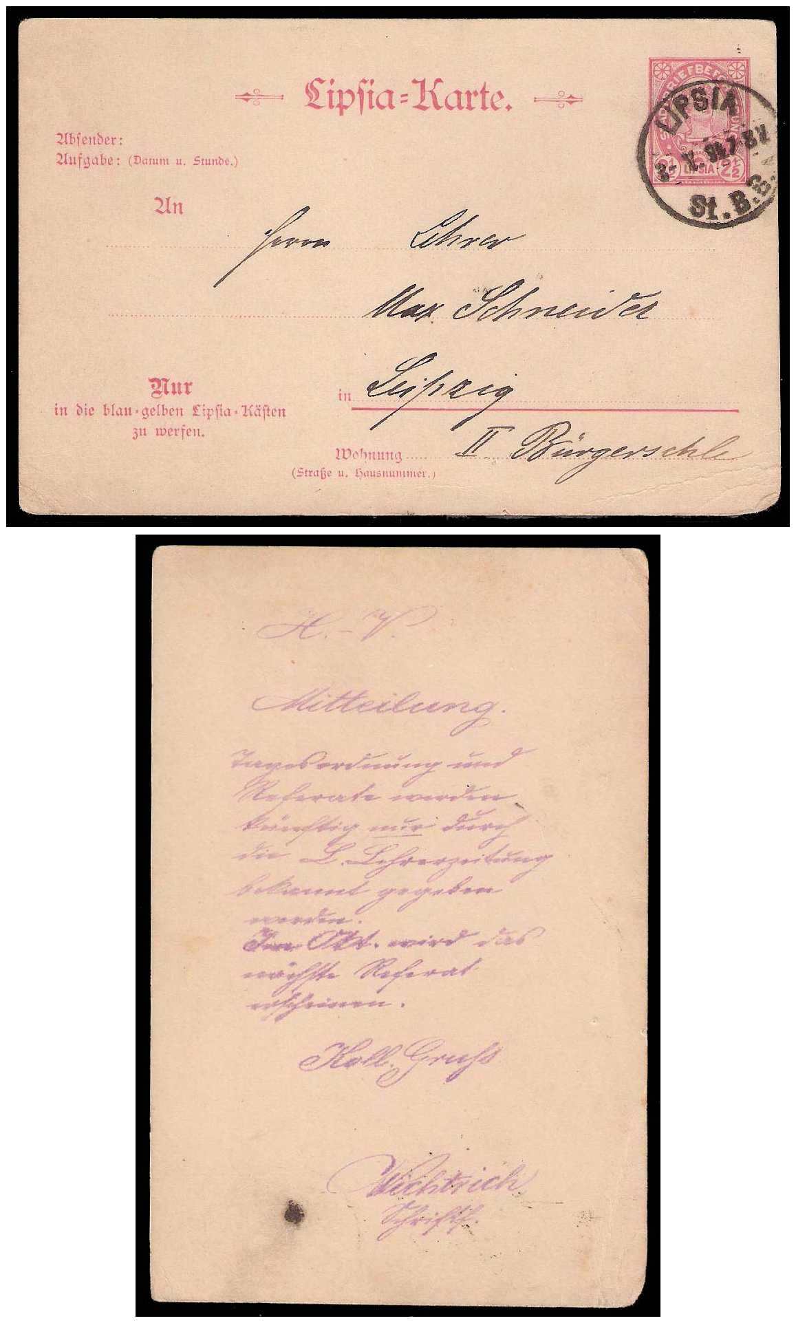 9.1893 Germany Private Mail Leipzig Mü F P1 collection