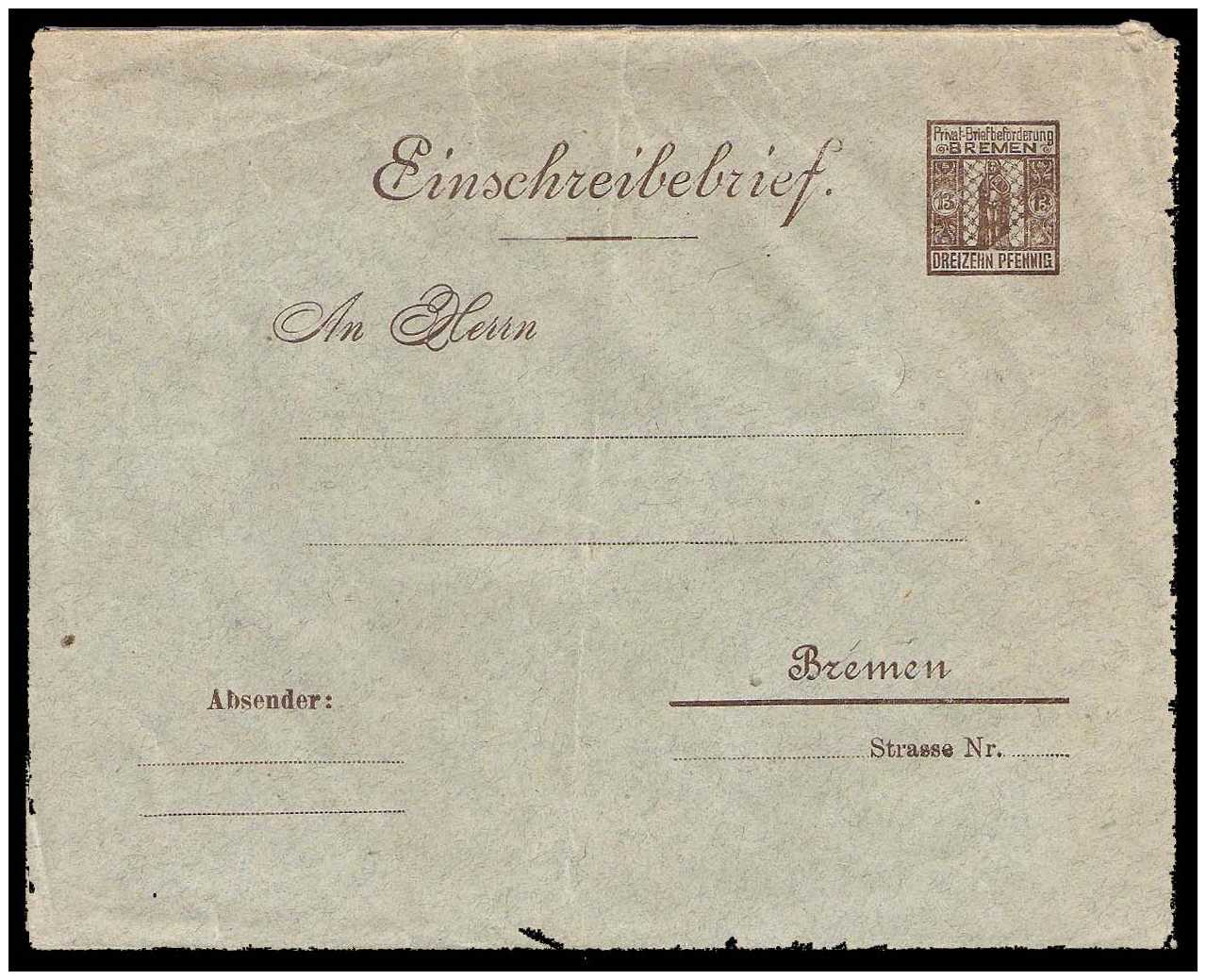 1896 Germany Private Mail Bremen Mü U3