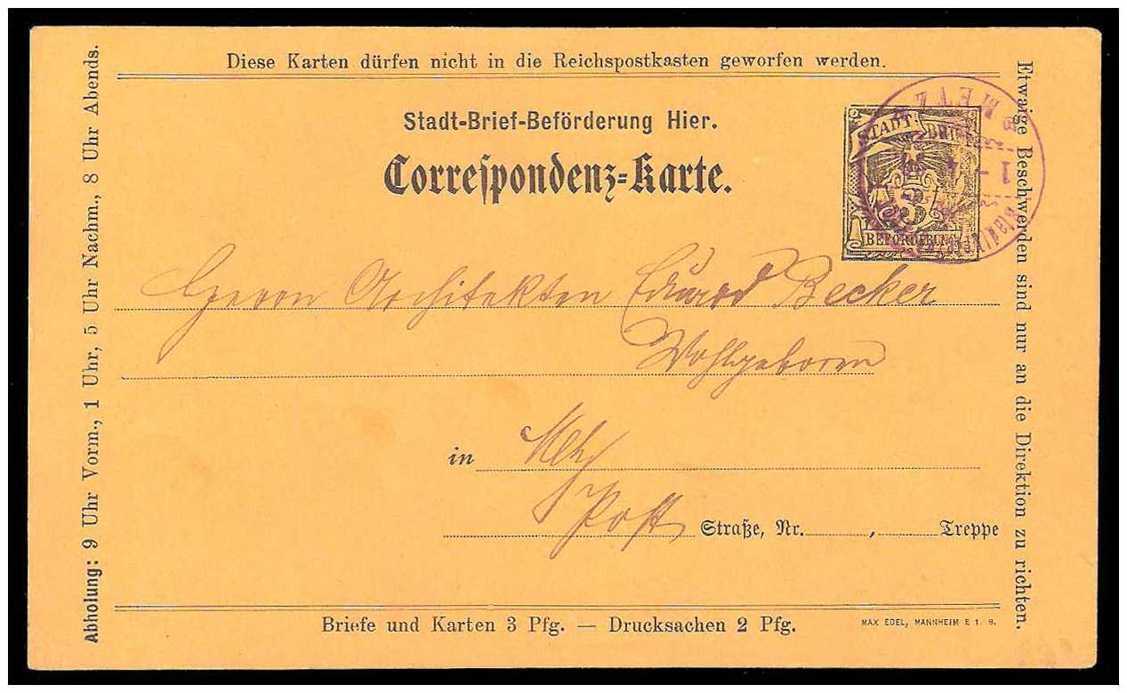 2.1896 Germany Private Mail Metz Mü B P1