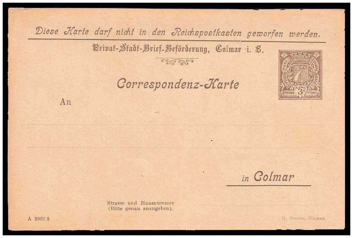 1897 Germany Private Mail Colmar Mü P5