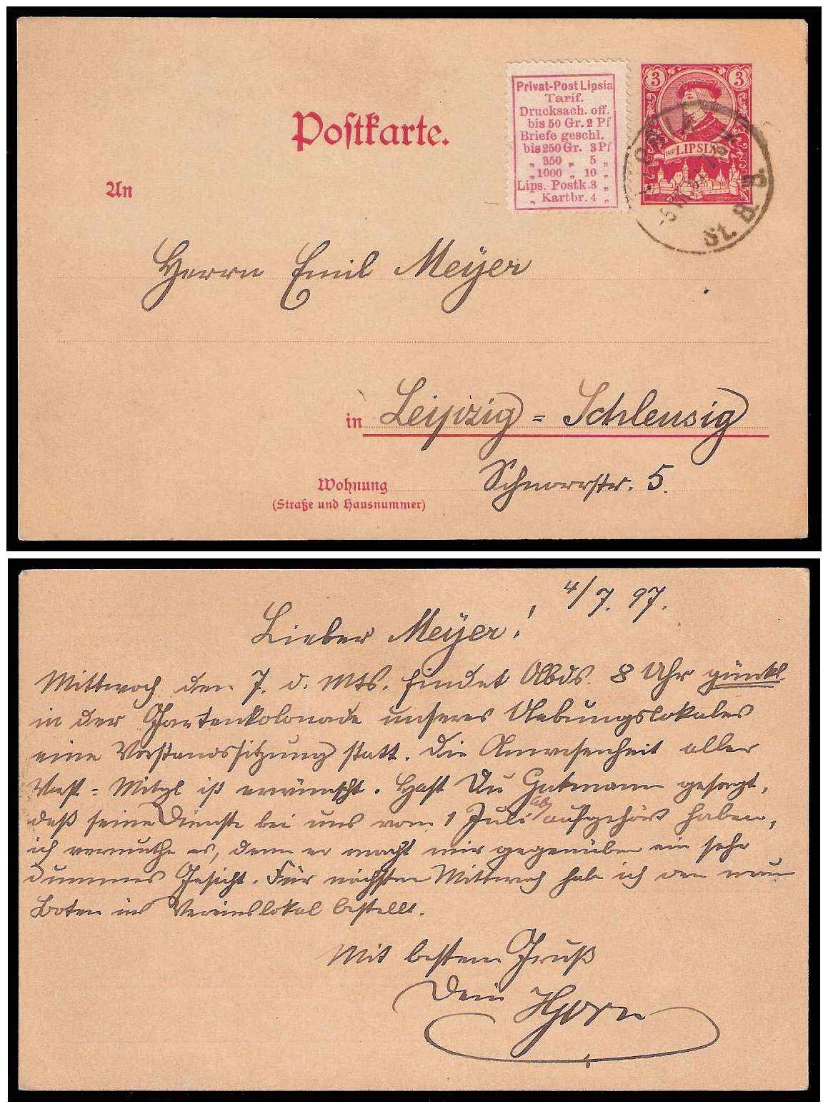 7.1897 Germany Private Mail Leipzig Mü F P7 collection 01