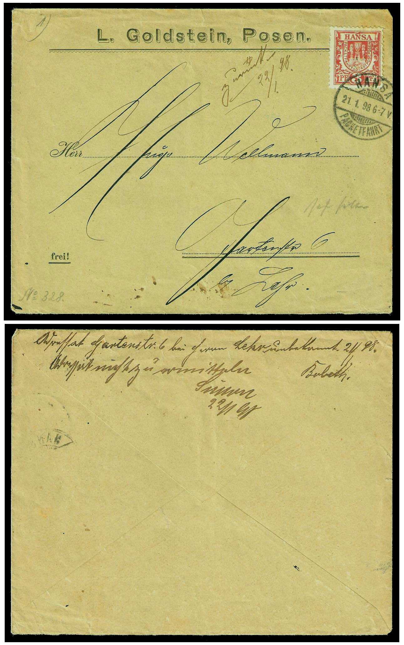 11.1897 Germany Private Mail Posen Mi 7/10 collection 02