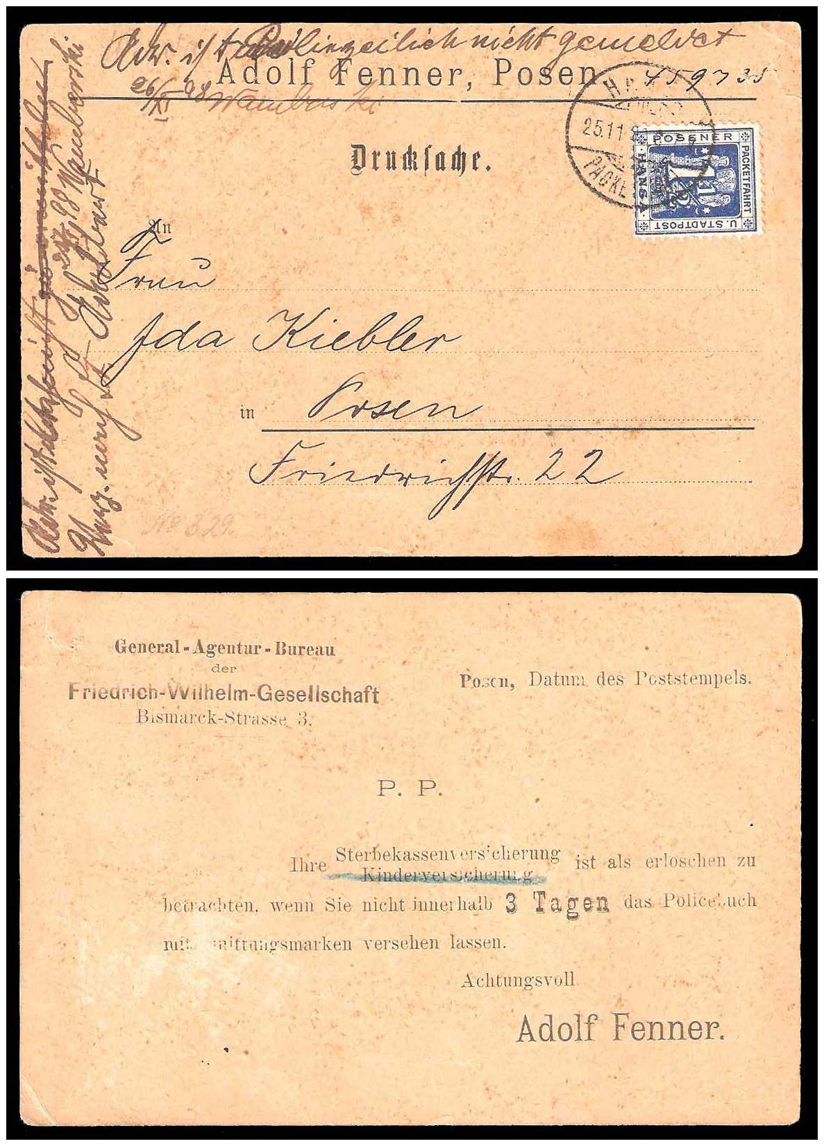 1898 Germany Private Mail Posen Mi 11/12 collection 02