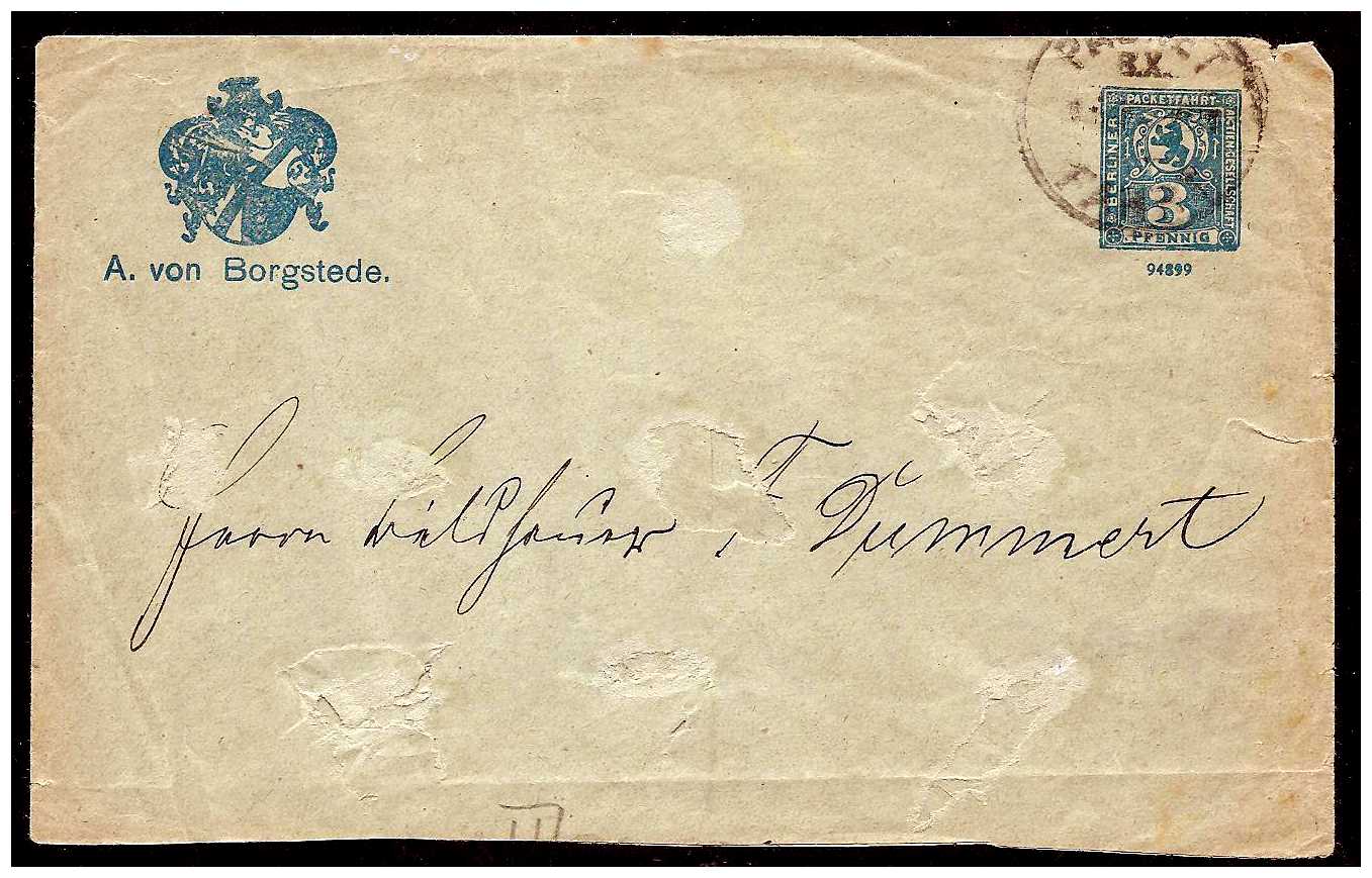 3.1898 Germany Private Mail Berlin B MzE Cover 32 94899