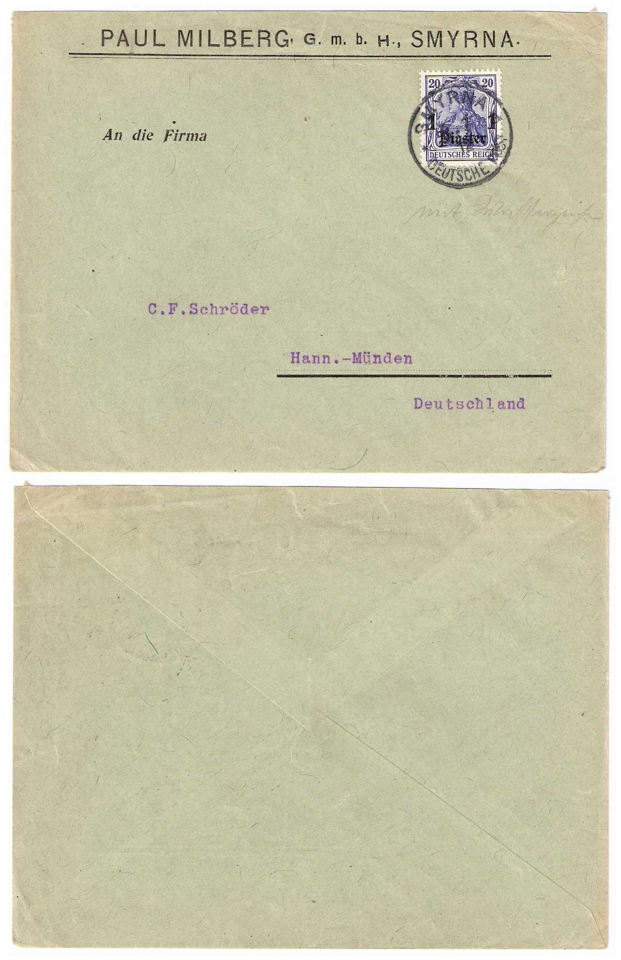 6.7.1912 German Post Offices in the Ottoman Empire Smyrna Letter