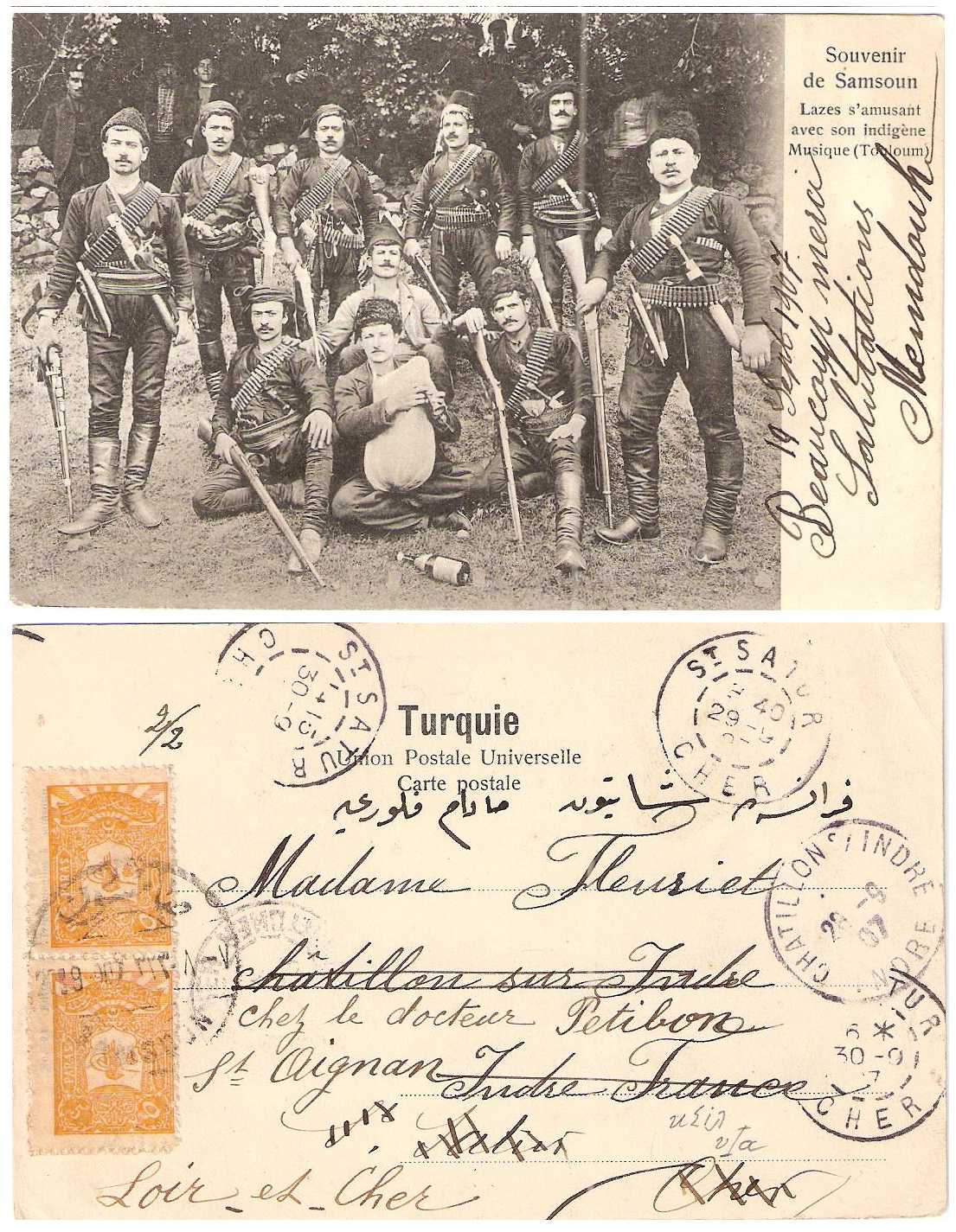 20.9.1907 Ottoman Empire Postcard Samsoun Chatillon St. Satur