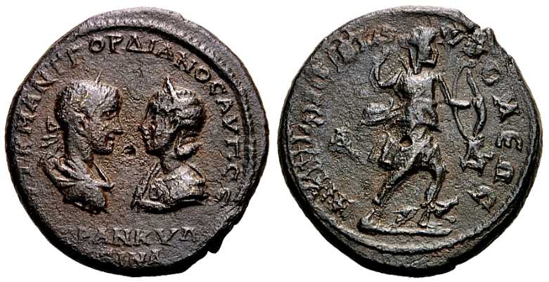 4249 Tomis Moesia Inferior Gordianus III & Tranquillina AE