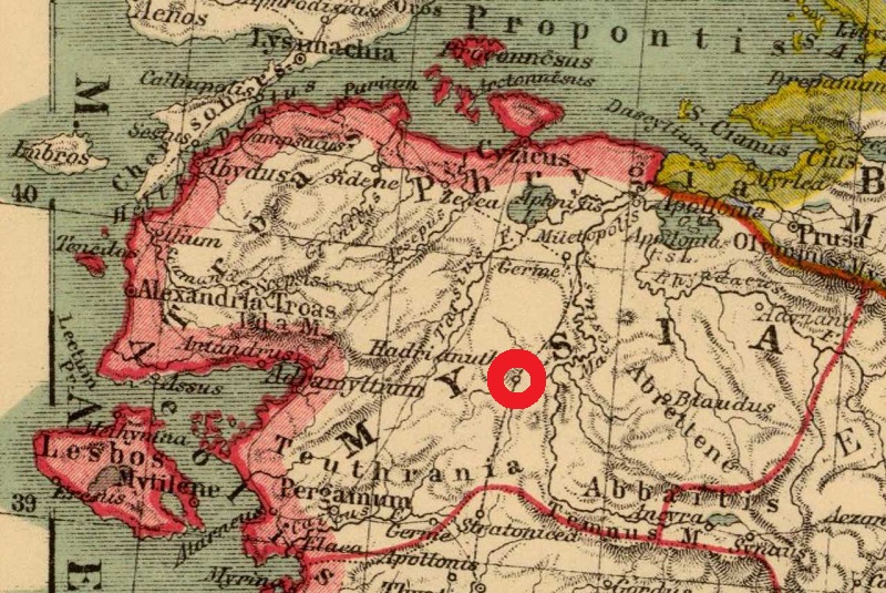 Hadrianothera Mysia Kiepert Map